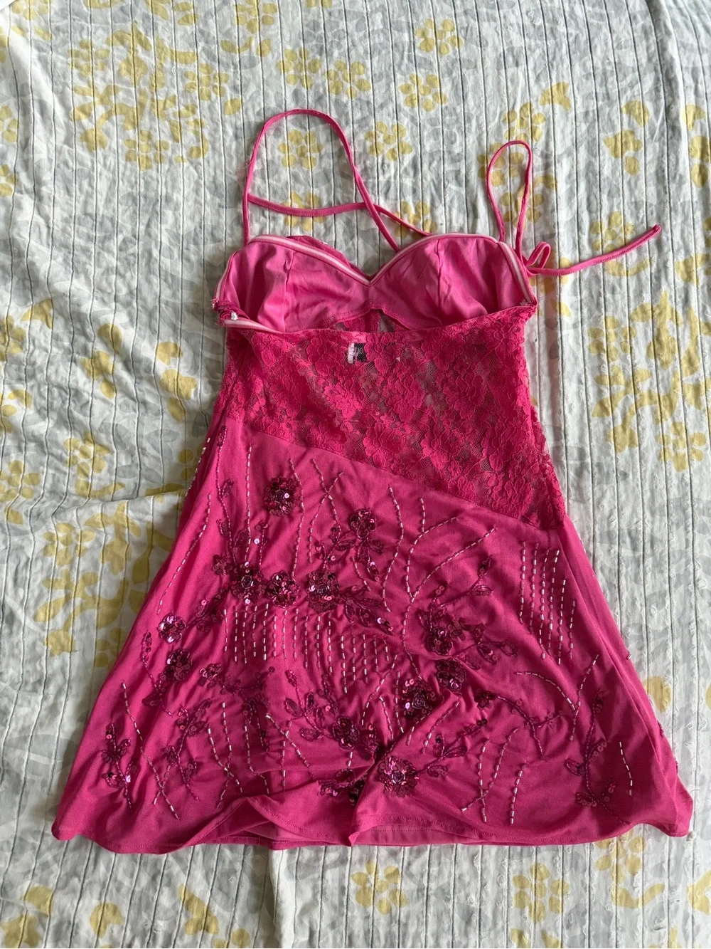 Princess Polly Fuchsia Halter Lace & Sequin Mini Dress - Picture 4 of 8